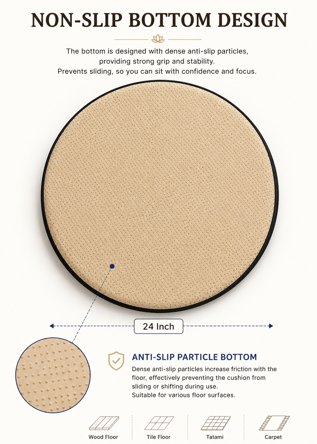 24-Inch Lotus Meditation Cushion (Natural Beige & Light Brown)